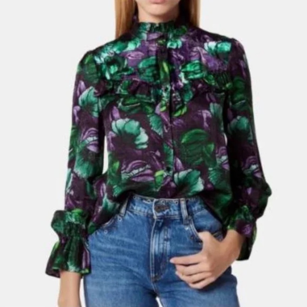 Sandro green purple blouse size 2 new never worn